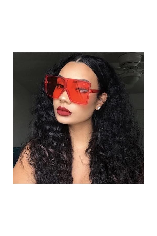 Lunettes de soleil surdimensionnées pour femme Noir Mode carrée Grand cadre Lunettes de soleil Femme Vintage Rétro Lunettes U