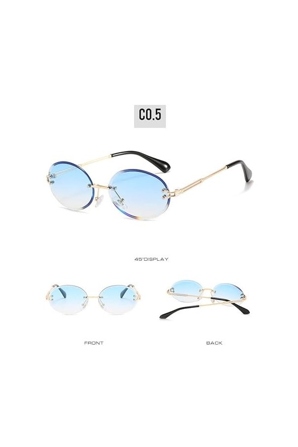 Generic Vintage Ovale sans Monture Dégradé Femmes Lunettes De Soleil Petit Rond Mode Lunettes Femme Lunettes De Soleil Nuance