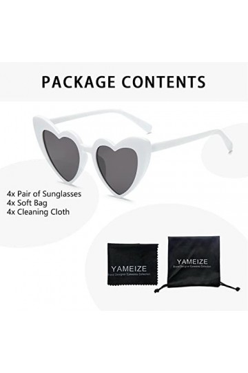 YAMEIZE Lot de 3 paires de lunettes de soleil vintage en forme de cœur - Pour femmes, hommes, enfants - Protection UV400 - Po
