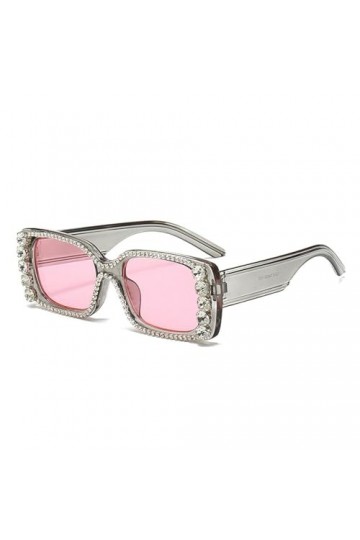 PETOLY Lunettes De Soleil Femme Sunglasses Lunettes Fête Lunettes De Soleil Carrées Élégantes Serties De Diamants Avec Montur