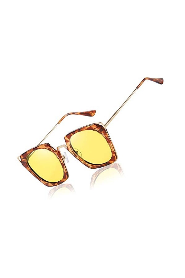 DUCO Lunettes de conduite de nuit polarisées classiques vintage Cateye Lunettes de vision nocturne anti-éblouissement pour fe