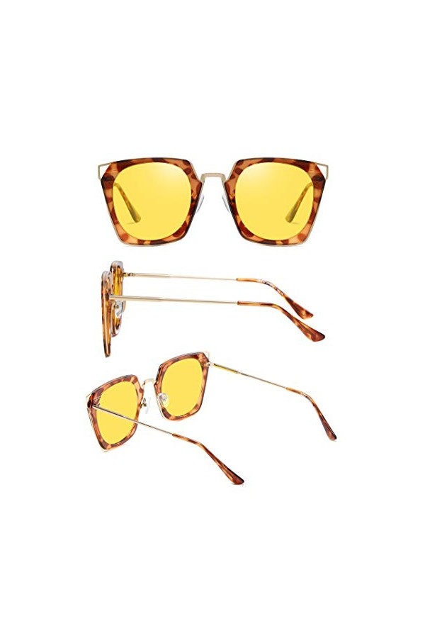 DUCO Lunettes de conduite de nuit polarisées classiques vintage Cateye Lunettes de vision nocturne anti-éblouissement pour fe