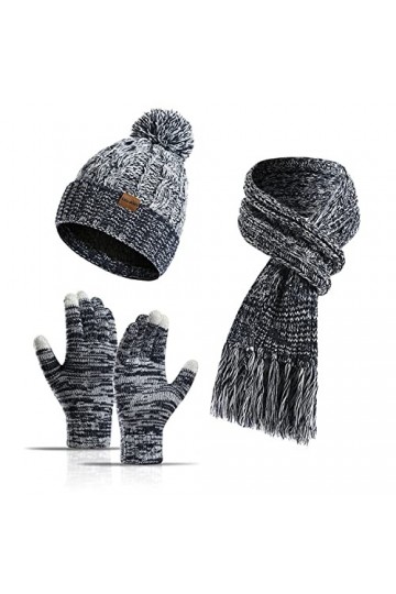 Ensemble bonnet et gants dhiver en tricot chaud pour femme - Pour temps froid - Bonnet extensible doux et doux - Pour fille,