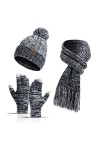 Ensemble bonnet et gants dhiver en tricot chaud pour femme - Pour temps froid - Bonnet extensible doux et doux - Pour fille,