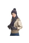 Ensemble bonnet et gants dhiver en tricot chaud pour femme - Pour temps froid - Bonnet extensible doux et doux - Pour fille,