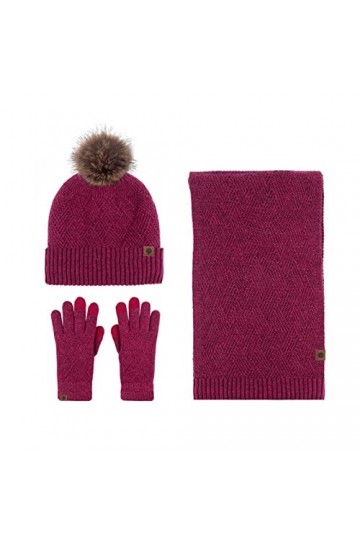 LumiSyne Hiver 3 En 1 Packs Bonnet Écharpe Et Gants Homme Femme Couleur Unie Rhombus Bonnet Tricoté Écharpe Longue Gants dÉc