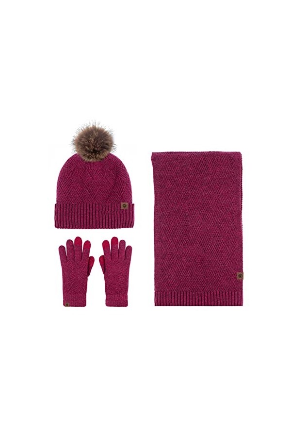 LumiSyne Hiver 3 En 1 Packs Bonnet Écharpe Et Gants Homme Femme Couleur Unie Rhombus Bonnet Tricoté Écharpe Longue Gants dÉc