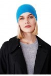 Style Republic Bonnet côtelé pour femme, 100 % cachemire, doux et extensible, chapeau chaud pour lhiver, Bleu fantaisie, 48