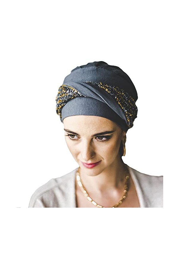 CAREBELL Elegance Tweed Ambar Turban oncologique en bambou pour chimiothérapie ou alopécie, gris, Taille Unique
