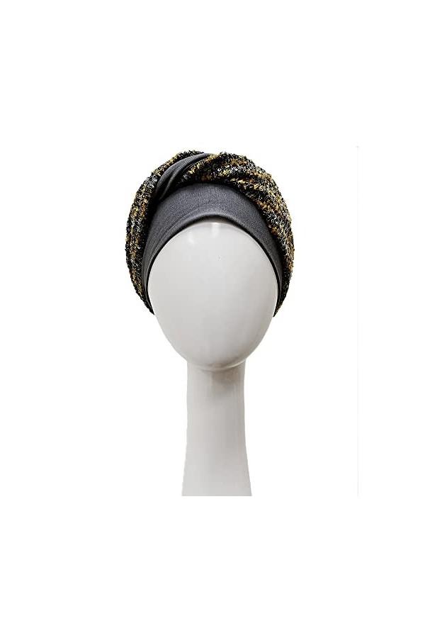 CAREBELL Elegance Tweed Ambar Turban oncologique en bambou pour chimiothérapie ou alopécie, gris, Taille Unique