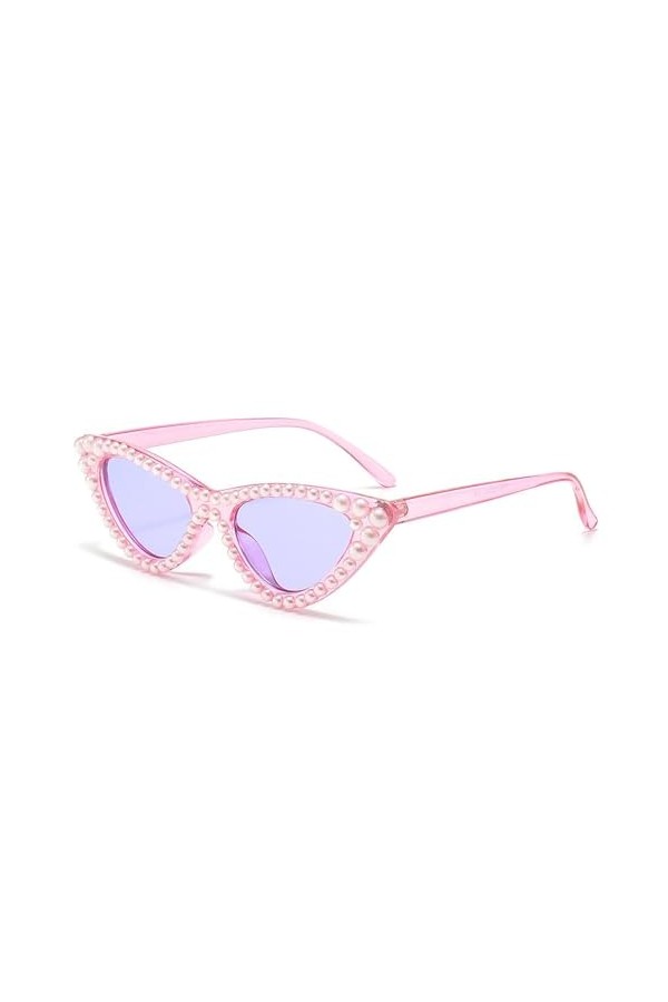 Lunettes De Soleil Femme Sunglasses Lunettes Fête Triangle Perlé Oeil De Chat Tendance Mode Lunettes De Soleil Monture Violet