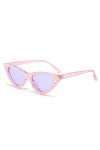 Lunettes De Soleil Femme Sunglasses Lunettes Fête Triangle Perlé Oeil De Chat Tendance Mode Lunettes De Soleil Monture Violet