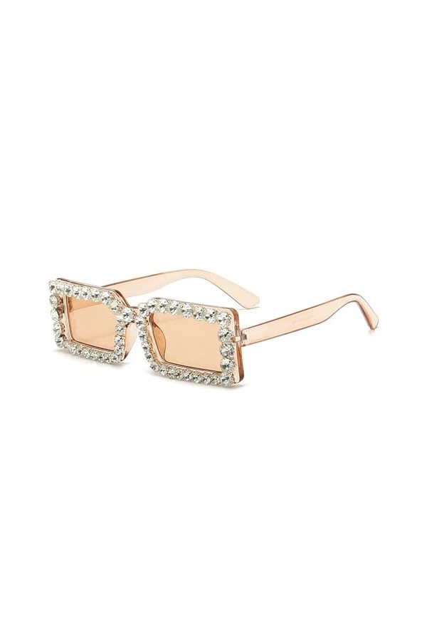 PETOLY Lunettes De Soleil Femme Sunglasses Lunettes Fête Lunettes De Soleil À Monture Carrée Tendance Sertée De Diamants Verr