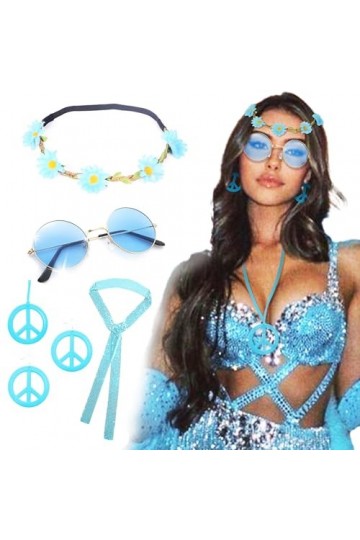 JeVenis Lot de 5 accessoires Mamma Mia - Bandeau - Ras du cou - Lunettes de soleil bleues - Costume Abba - Costume disco pour