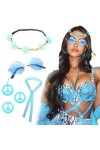 JeVenis Lot de 5 accessoires Mamma Mia - Bandeau - Ras du cou - Lunettes de soleil bleues - Costume Abba - Costume disco pour