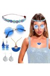 JeVenis Lot de 5 accessoires Mamma Mia - Bandeau - Ras du cou - Lunettes de soleil bleues - Costume Abba - Costume disco pour