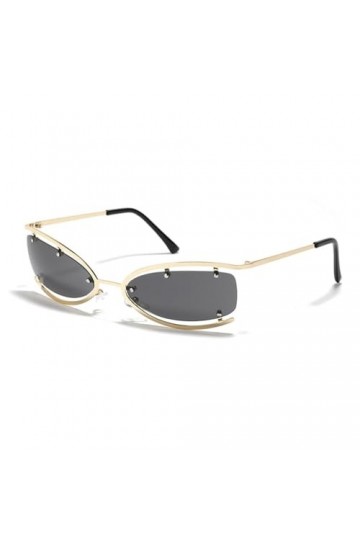 MUTYNE Lunettes de Soleil Rétro en métal œil de Chat Femme Hip Hop Tendance Lunettes de Soleil Hommes Demi-Monture Lunettes d