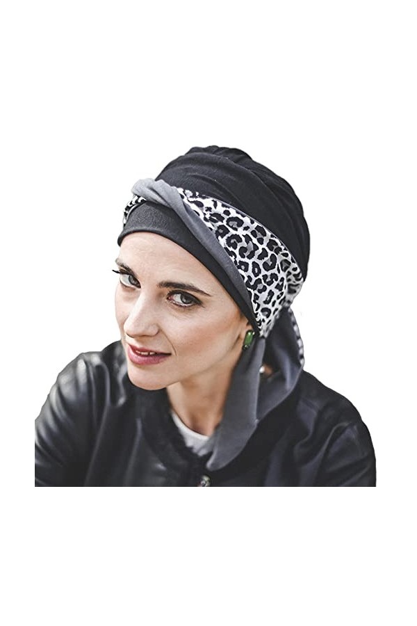 CAREBELL Smooth Paisley Black Turban Bonnet oncologique en bambou pour chimiothérapie ou alopécie, Noir , Taille Unique