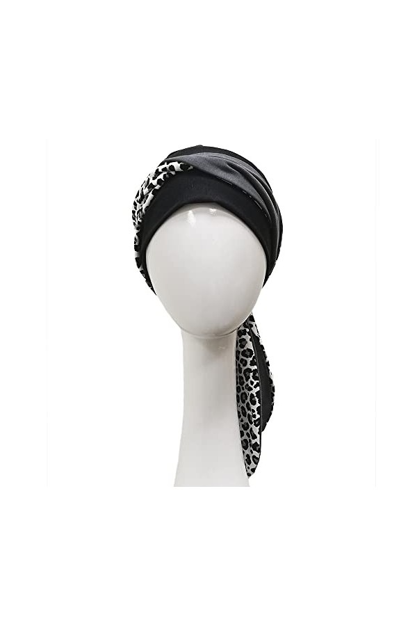 CAREBELL Smooth Paisley Black Turban Bonnet oncologique en bambou pour chimiothérapie ou alopécie, Noir , Taille Unique