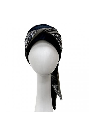 CAREBELL Smooth Paisley Black Turban Bonnet oncologique en bambou pour chimiothérapie ou alopécie, taille unique, Noir , Tail