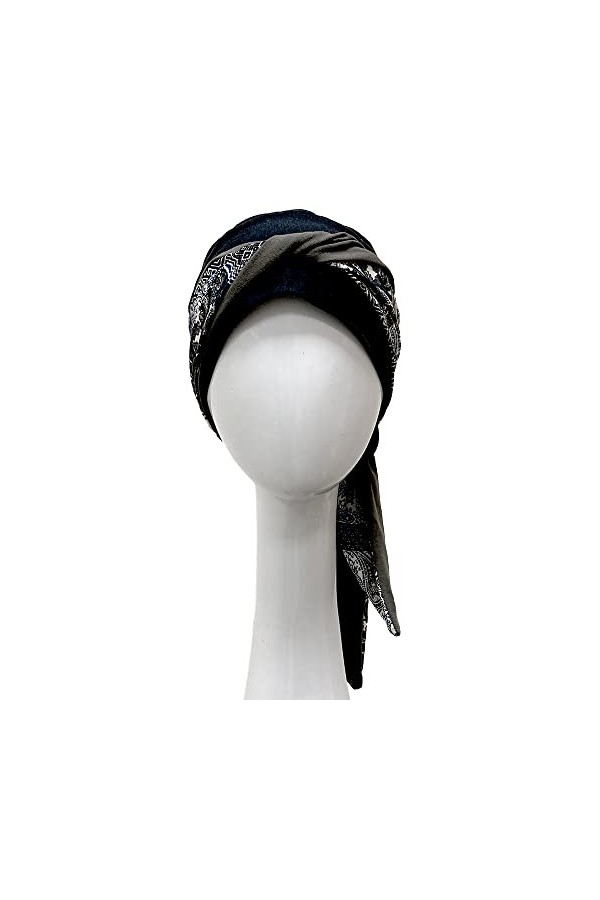 CAREBELL Smooth Paisley Black Turban Bonnet oncologique en bambou pour chimiothérapie ou alopécie, taille unique, Noir , Tail