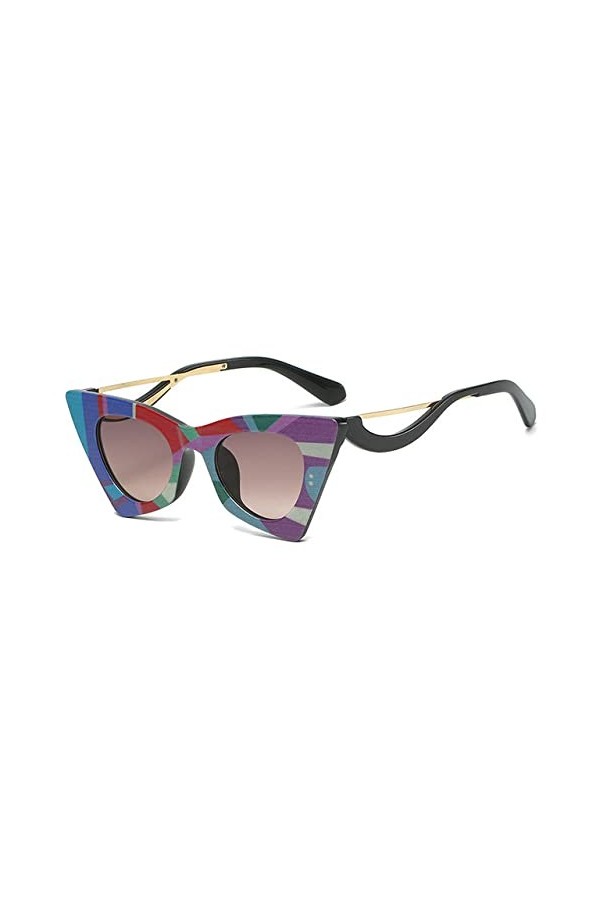 FOOOZ Lunettes de soleil yeux de chat à rayures pour femmes Lunettes de soleil punk à la mode pour femmes Lunettes de soleil