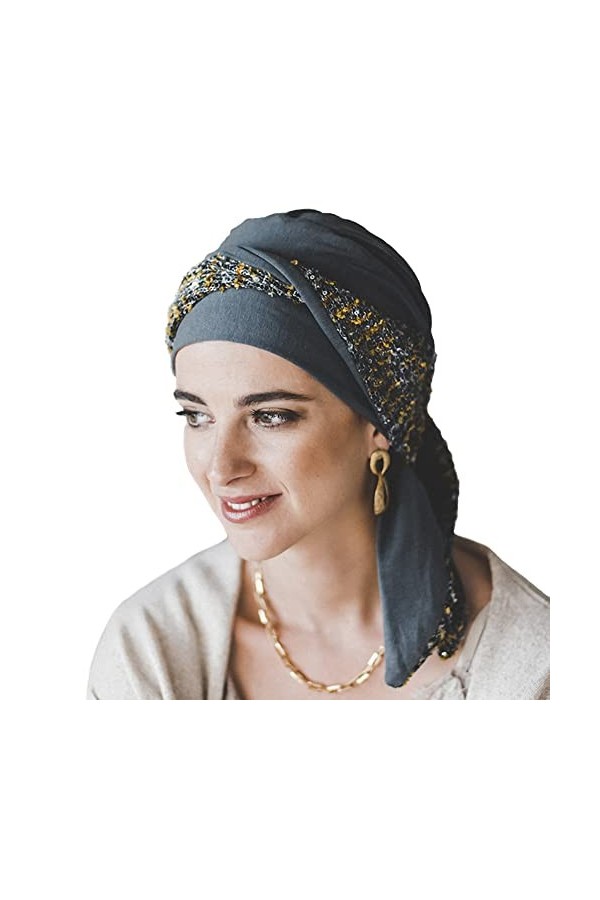 CAREBELL Smooth Tweed Ambar Turban Bonnet oncologique en bambou pour chimiothérapie ou alopécie, beige, Taille Unique