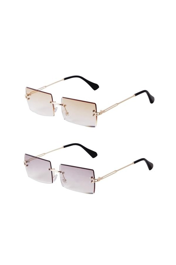 ADEWU Lunettes de soleil rectangulaires sans monture pour homme et femme - Lunettes rétro vintage UV400 - Unisexe - Ultra lég