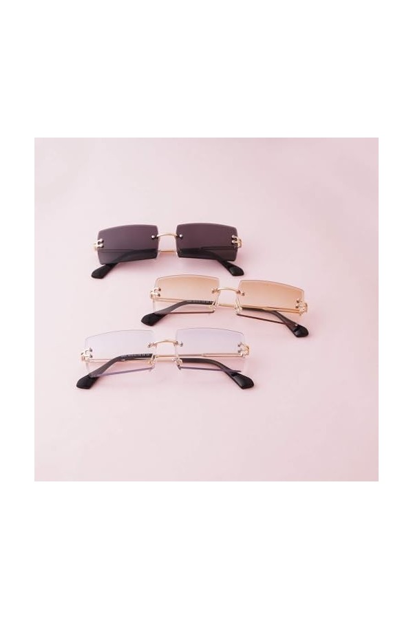 ADEWU Lunettes de soleil rectangulaires sans monture pour homme et femme - Lunettes rétro vintage UV400 - Unisexe - Ultra lég