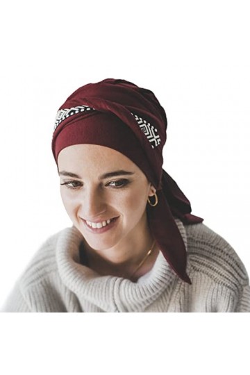 CAREBELL Turban oncologique Smooth Ikat Bordeaux en bambou pour la perte des cheveux Headwear