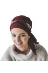 CAREBELL Turban oncologique Smooth Ikat Bordeaux en bambou pour la perte des cheveux Headwear