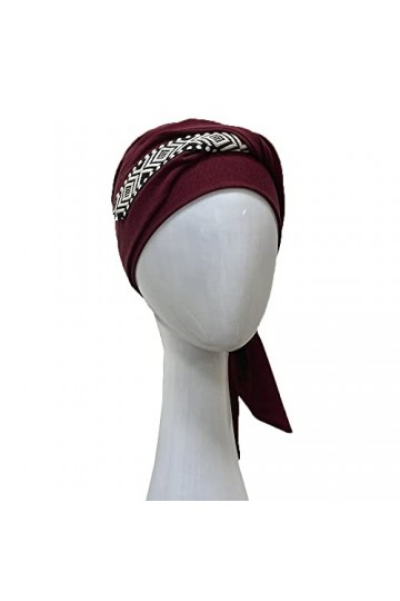 CAREBELL Turban oncologique Smooth Ikat Bordeaux en bambou pour la perte des cheveux Headwear