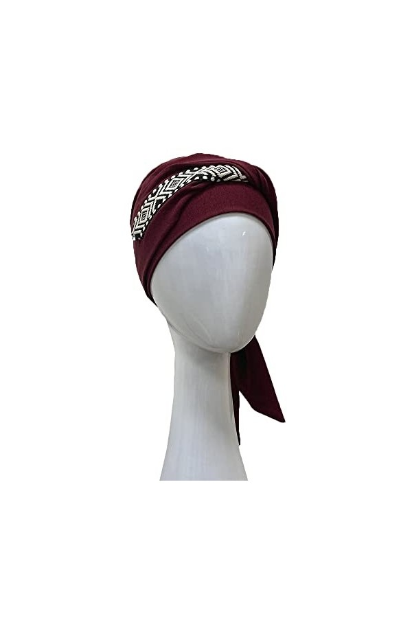 CAREBELL Turban oncologique Smooth Ikat Bordeaux en bambou pour la perte des cheveux Headwear