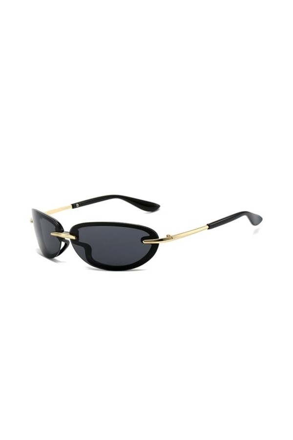 HCHES Lunettes de soleil ovales sans monture femmes lunettes de soleil punk en métal hommes nuances lunettes lunettes femme U