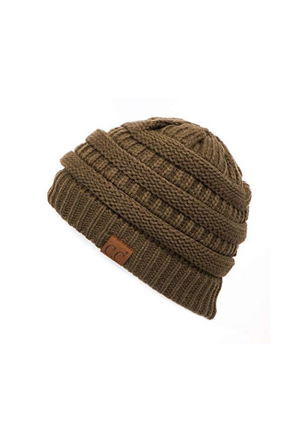 C.C Bonnet en maille torsadée épais, doux et chaud - Vert - Taille unique