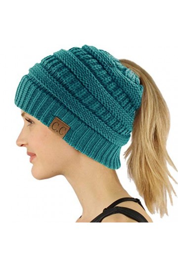 CC Bonnet extensible en tricot doux pour queue de cheval - Vert - Taille unique