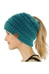 CC Bonnet extensible en tricot doux pour queue de cheval - Vert - Taille unique