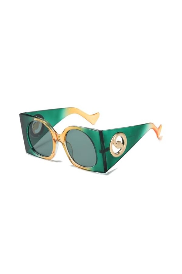 HCHES Lunettes de soleil surdimensionnées pour femmes, lunettes de soleil carrées punk pour hommes, grande monture verte, UV4