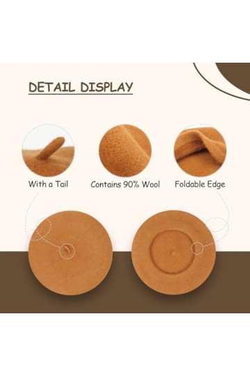 Gllutt Béret en laine pour femme Style français Couleur unie, Souci, Taille unique