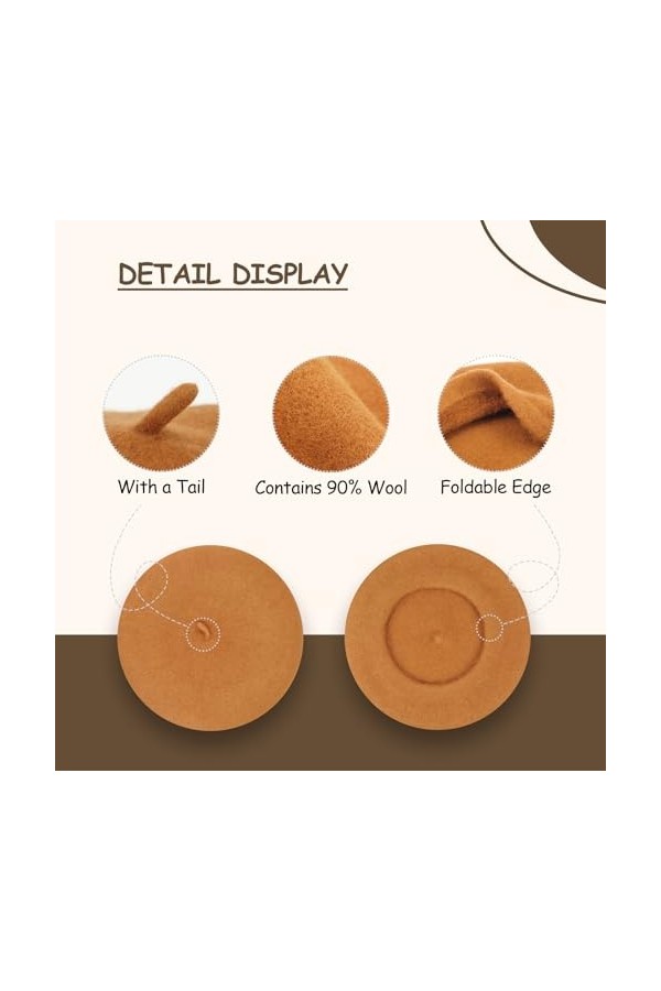 Gllutt Béret en laine pour femme Style français Couleur unie, Souci, Taille unique