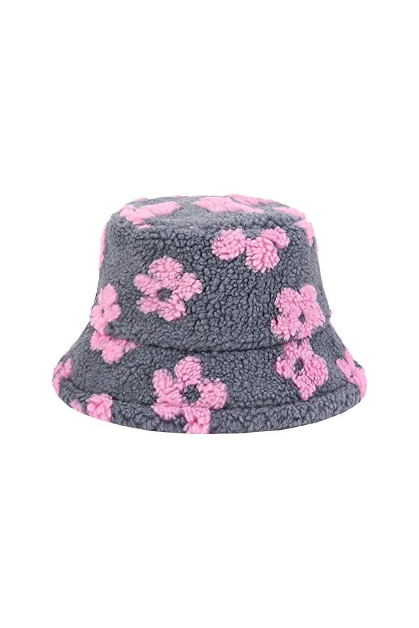 Surkat Chapeau dhiver en peluche chaude en fausse fourrure pour femme, motif floral rose, Taille unique