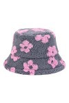 Surkat Chapeau dhiver en peluche chaude en fausse fourrure pour femme, motif floral rose, Taille unique