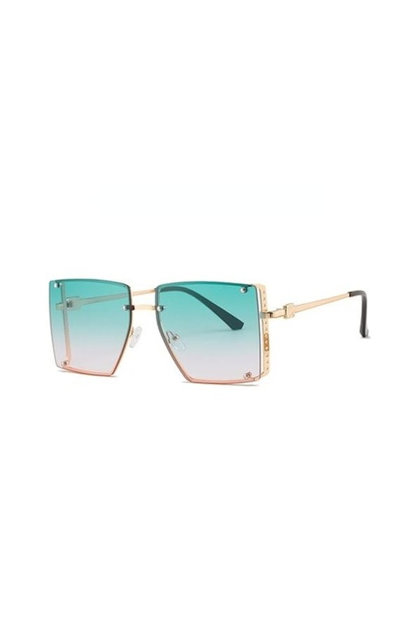 HCHES Lunettes de Soleil pour Femmes Lunettes de Soleil en métal Style de Couple de tir de Rue Multicolore en Option, Vert dé