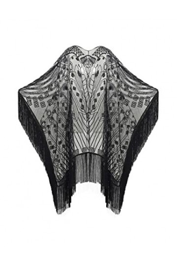 ArtiDeco Flapper Accessoires Charleston 1920s Châle Cape de Mariage Femme Année 20 Vintage Partie à Thème Soirée Noir 1