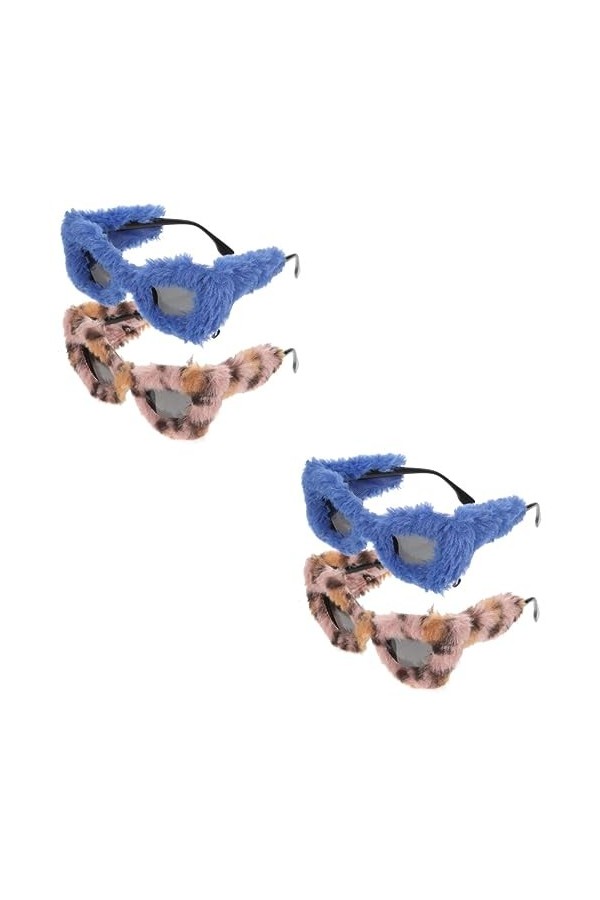 Abaodam 4 Pièces Lunettes En Peluche Lunettes Rave Lunettes De Soleil De Mode Pour Femmes Nuances De Lunettes Oeil De Chat Lu