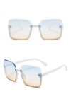 HCHES Lunettes de Soleil surdimensionnées Femmes Lunettes de Soleil carrées Femmes/Hommes Lunettes pour Femmes, Thé bleu blan