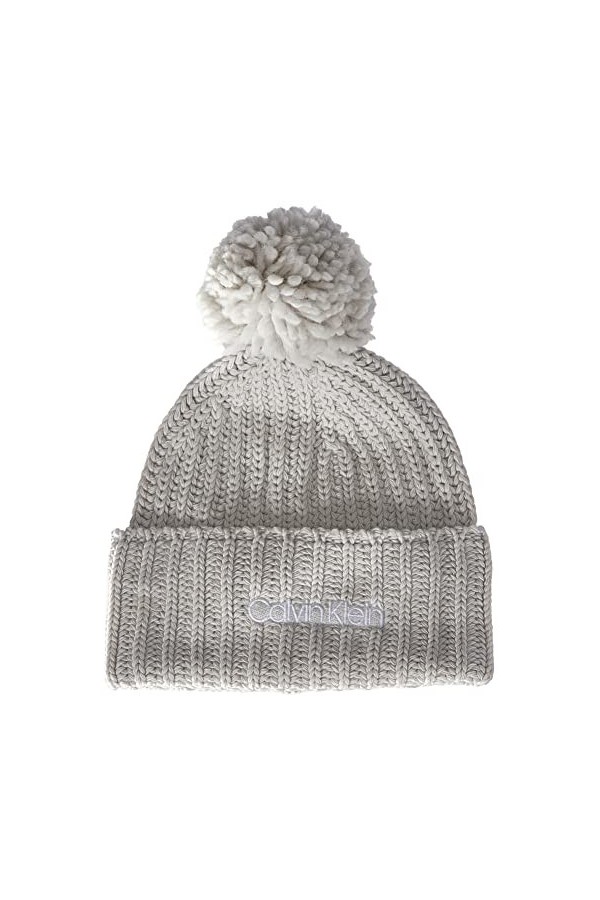 Calvin Klein Bonnet Femme Oversized Knit Beanie W/ Pompom 3 % Cachemire, Cement, Onesize