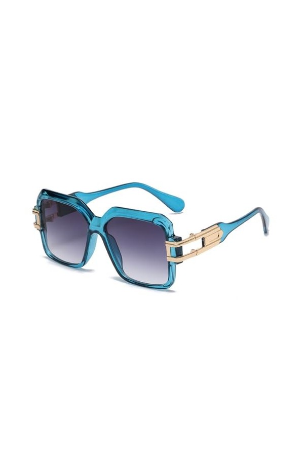HCHES Lunettes de Soleil carrées Hommes Femmes Grand Cadre dégradé lentille Lunettes de Soleil surdimensionnées UV400, Bleu, 