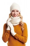 Hilltop Ensemble combinaison dhiver en boucle, bonnet tricoté assorti et gants, cadeau pour femme, en 3 parties, beige, tail