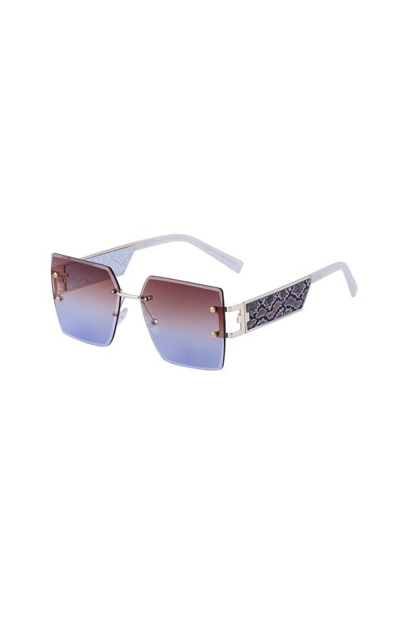 Lunettes de Soleil à Grande Monture for Femmes, Tendance, sans Cadre, à Bords coupés, Jambes Larges, Nouvelle Collection Col